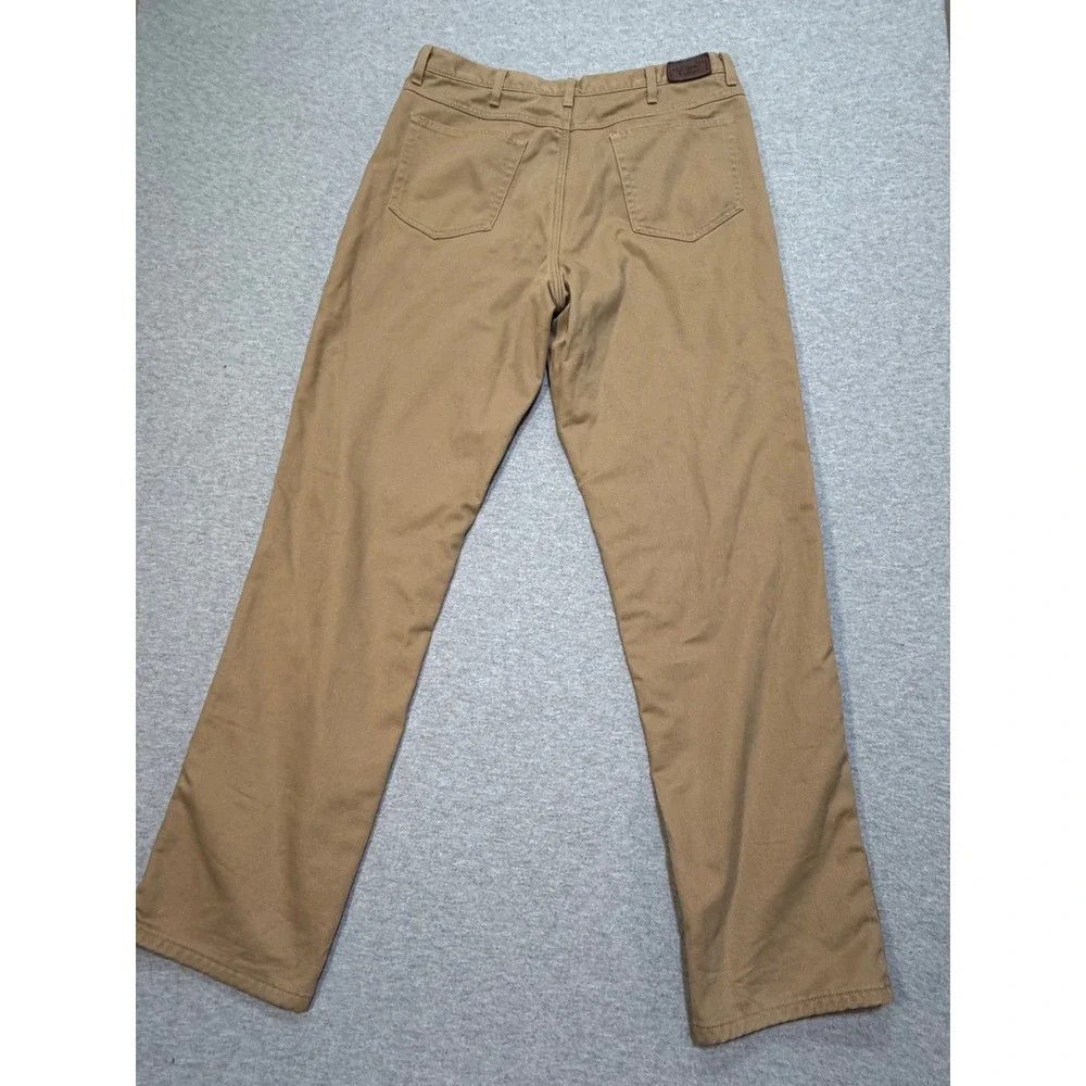 LL Bean Flannel Lined Chino Pants Mens 38x36 Khaki Tan Plaid Natural Fit Cotton